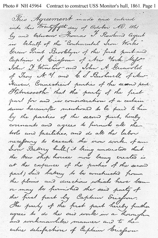 USS Monitor Original Contract Page One.jpg