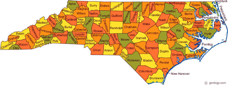 North Carolina Map: The 100 Counties of North Carolina